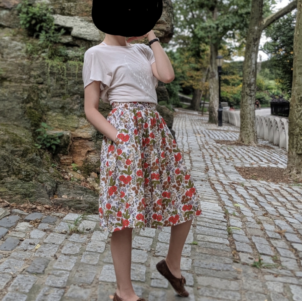 Vintage Floral Circle Skirt with Pockets